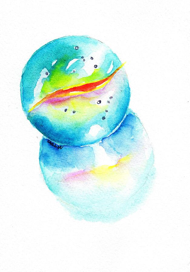 Toy Glass Marble Watercolor Painting by Carlin Blahnik CarlinArtWatercolor