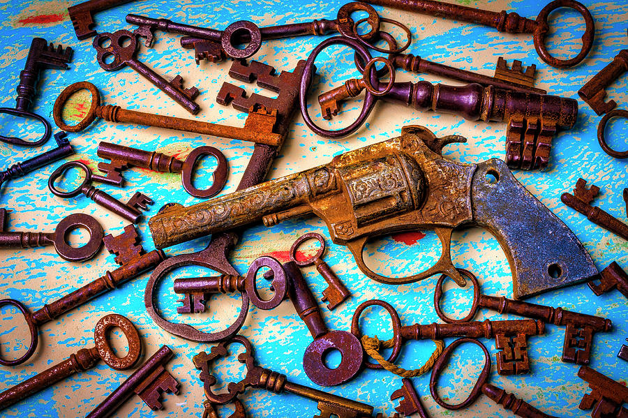 Key Photograph - Toy Gun And Old Keys by Garry Gay