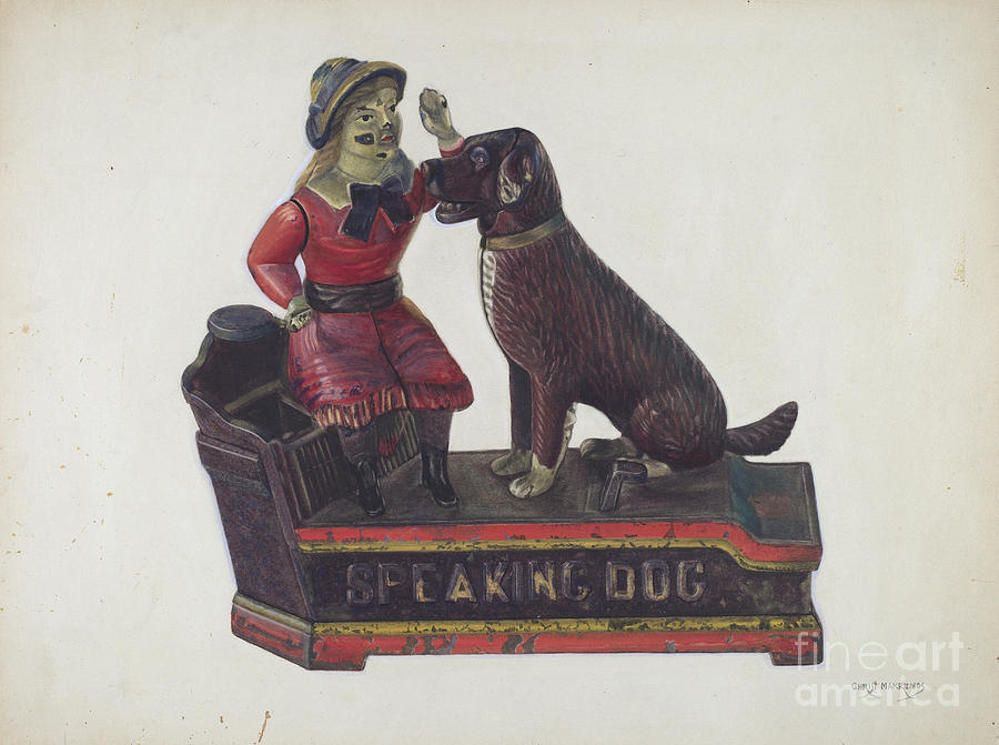 Toy: Speaking Dog Bank Drawing by Chris Makrenos