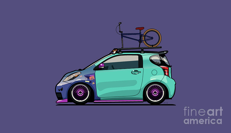 Toyota Scion iQ Slammed With BMX Bike Digital Art by Tom Mayer II Monkey Crisis On Mars