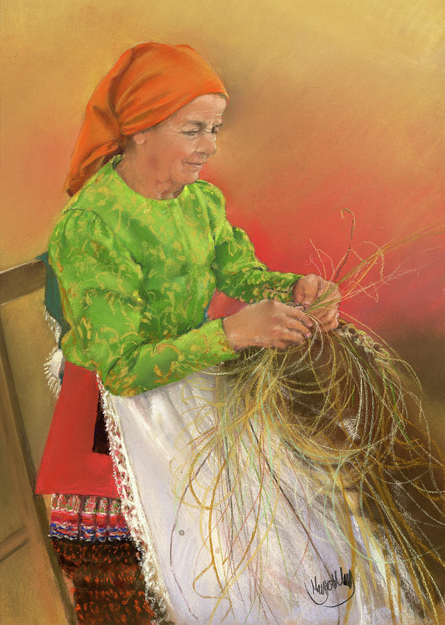 Portrait Painting - Trabajando el Esparto by Margaret Merry