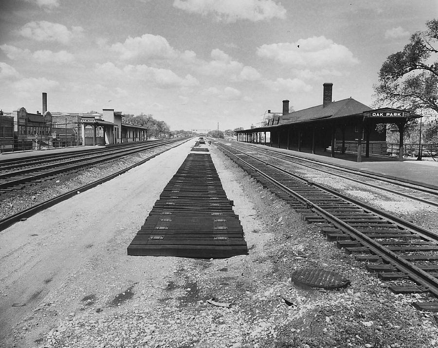 Track Work at Depot in Oak Park Illinois - 1960 Photograph by Chicago and North Western Historical Society
