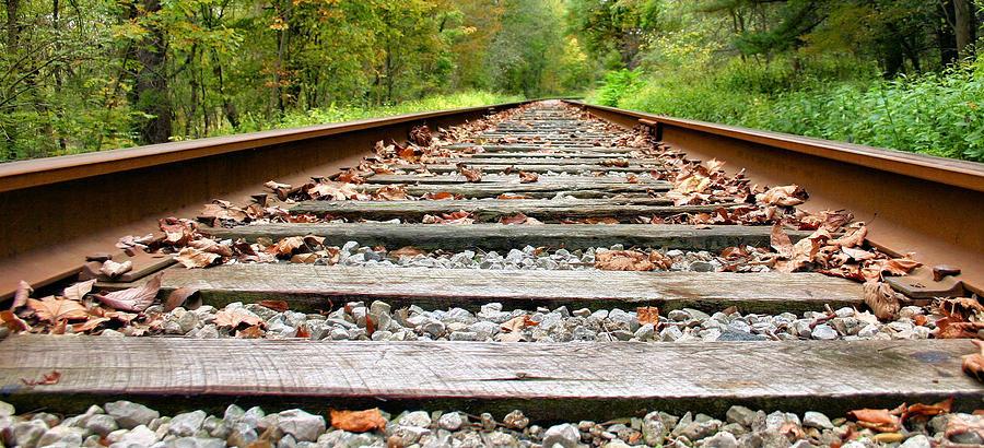 Train Tracks Photograph - Tracking to the Right and Around the Bend by Kristin Elmquist