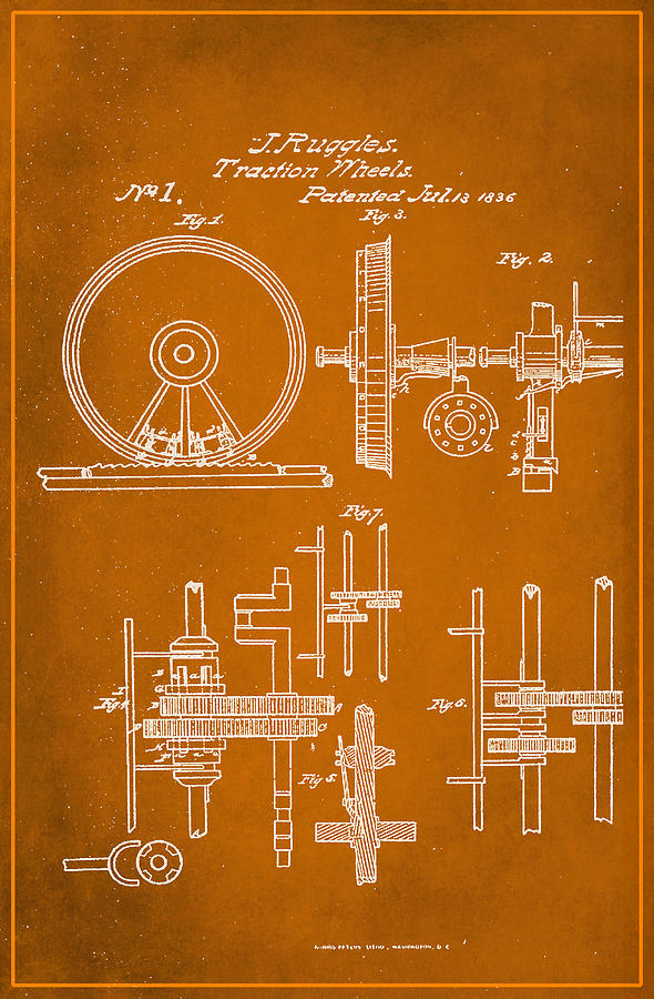 Traction Wheels Patent Drawing 1a Mixed Media by Brian Reaves