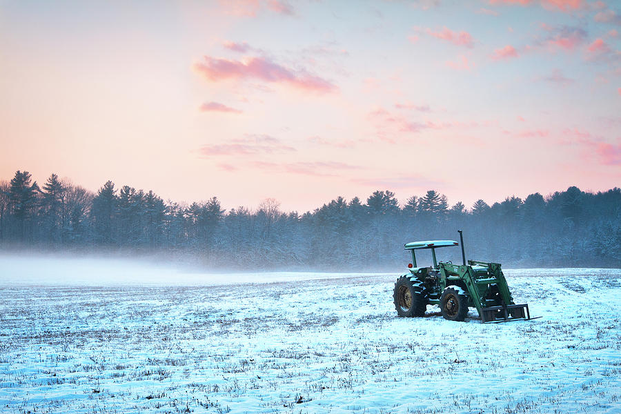 Tractor in a snowy field Durham NH Photograph by Eric Gendron