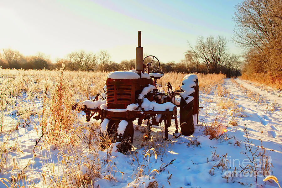  Tractor in frosted field  Photograph by Tom Jelen