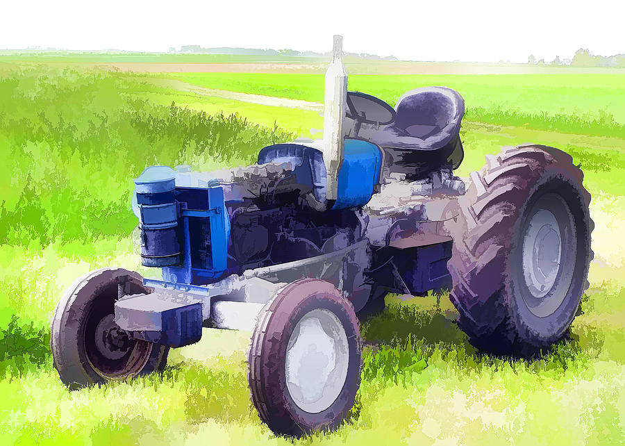 Tractor on the grass field Painting by Jeelan Clark