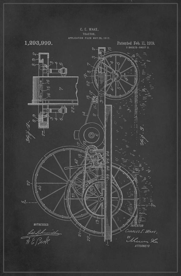 Tractor Patent Drawing 1a Mixed Media by Brian Reaves
