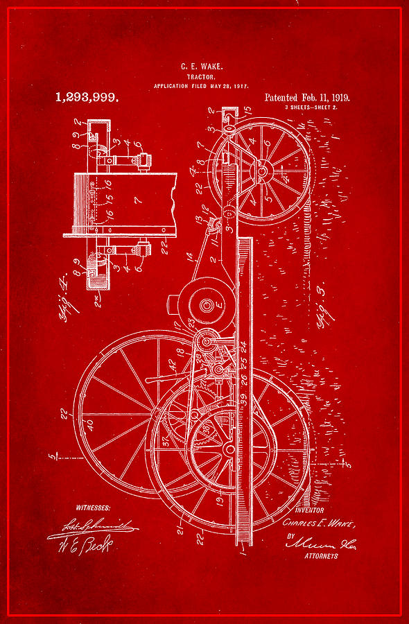 Tractor Patent Drawing 1g Mixed Media by Brian Reaves