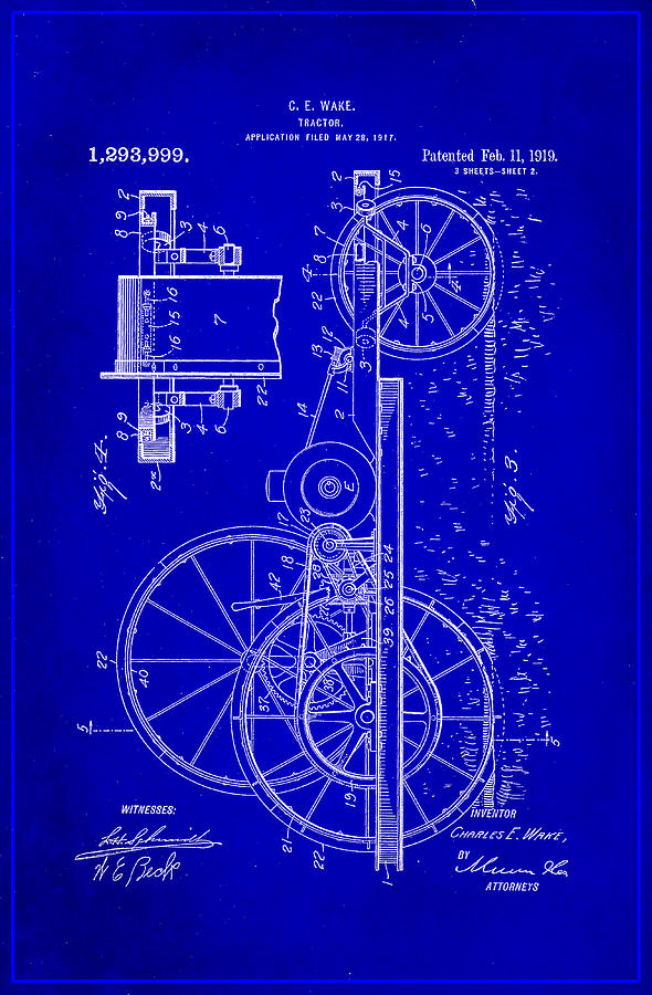 Tractor Patent Drawing 1h Mixed Media by Brian Reaves