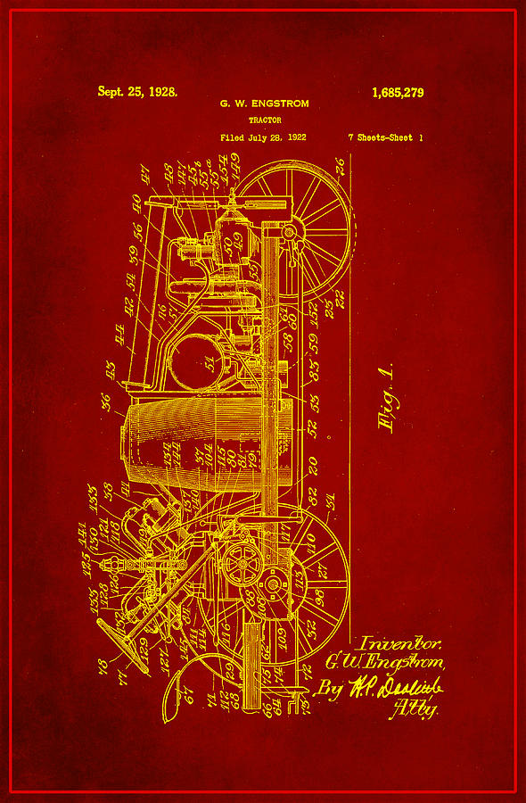 Tractor Patent Drawing 2a Mixed Media by Brian Reaves