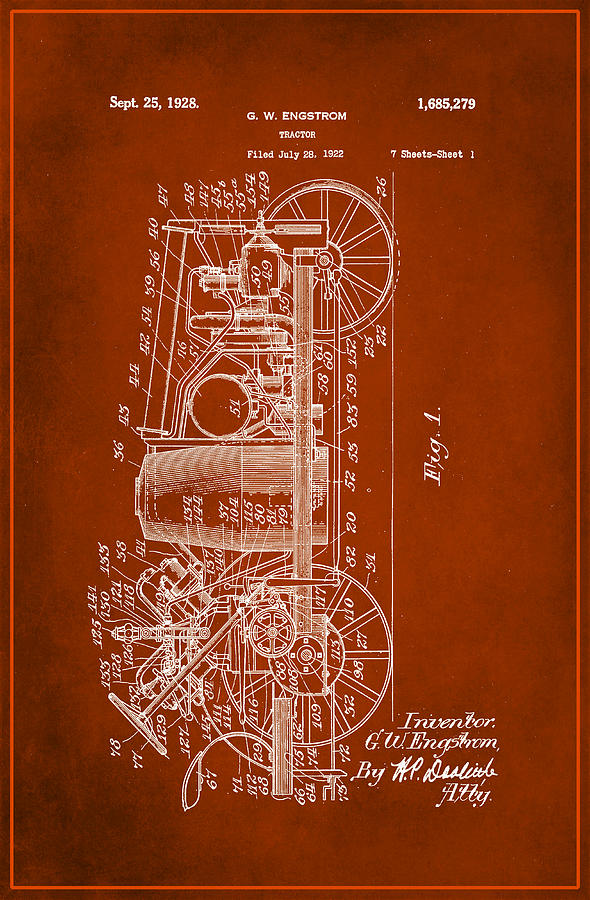 Tractor Patent Drawing 2b Mixed Media by Brian Reaves