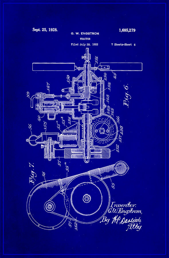 Tractor Patent Drawing 6a Mixed Media by Brian Reaves