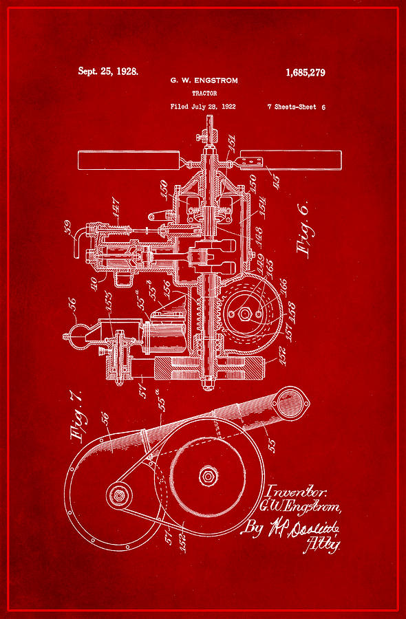 Tractor Patent Drawing 6g Mixed Media by Brian Reaves