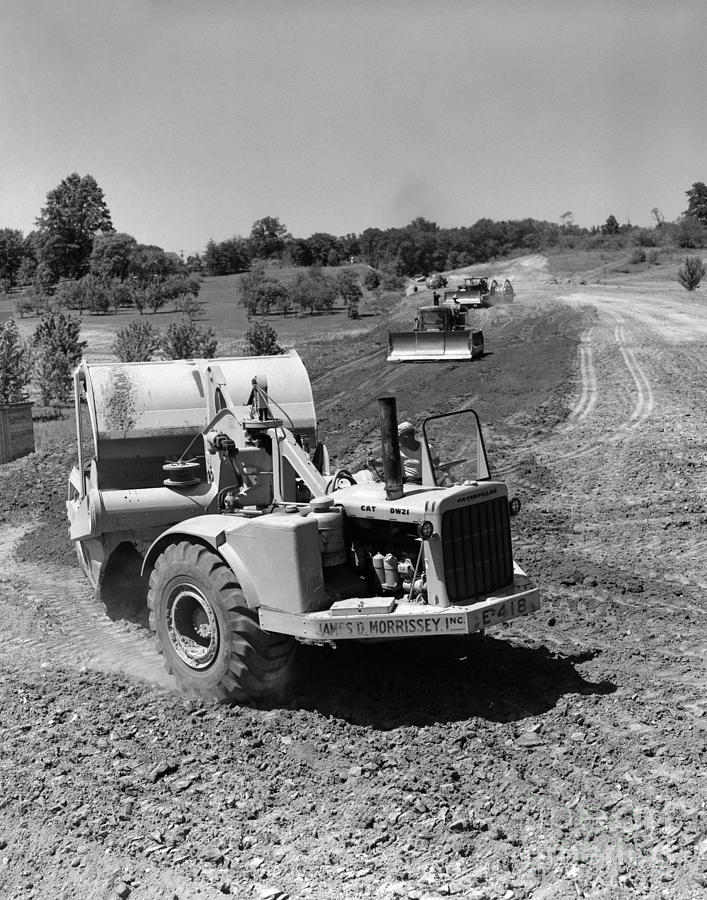 Transportation Photograph - Tractors Leveling Land For Roadway by H. Armstrong Roberts/ClassicStock