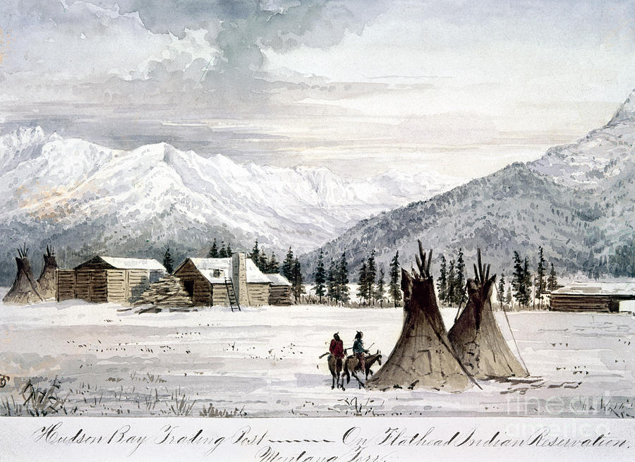 TRADING OUTPOST, c1860 Painting by Granger