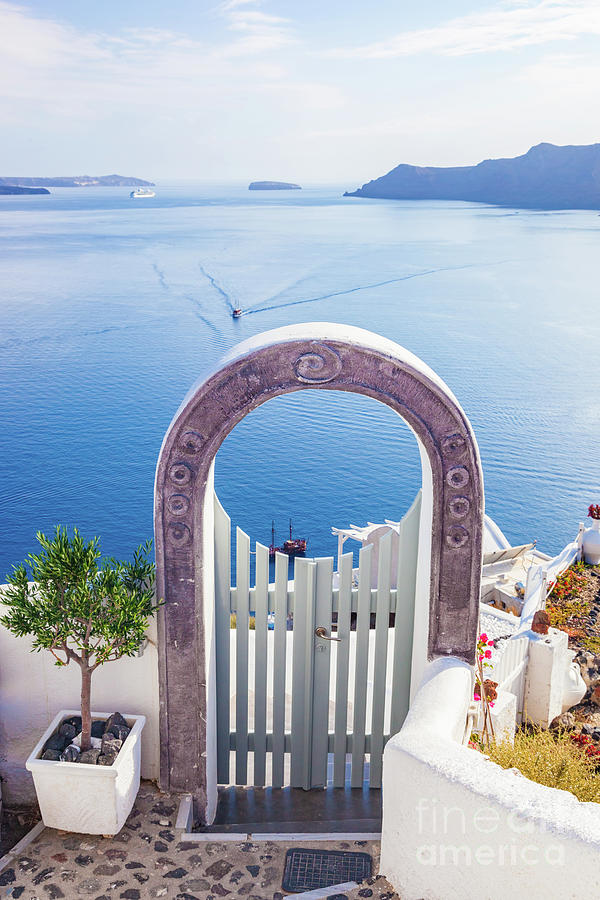 Traditional fence gate in Oia on Santorini island, Greece Photograph by Michal Bednarek