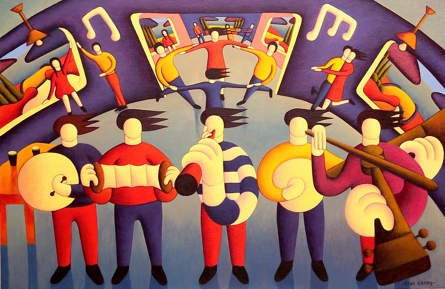 Traditional irish session with dancers   Painting by Alan Kenny