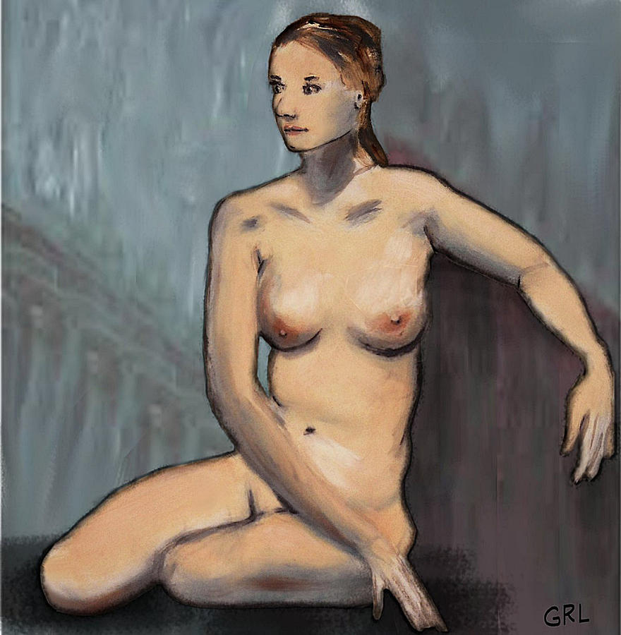 Traditional Modern Female Nude Seated Painting by G Linsenmayer