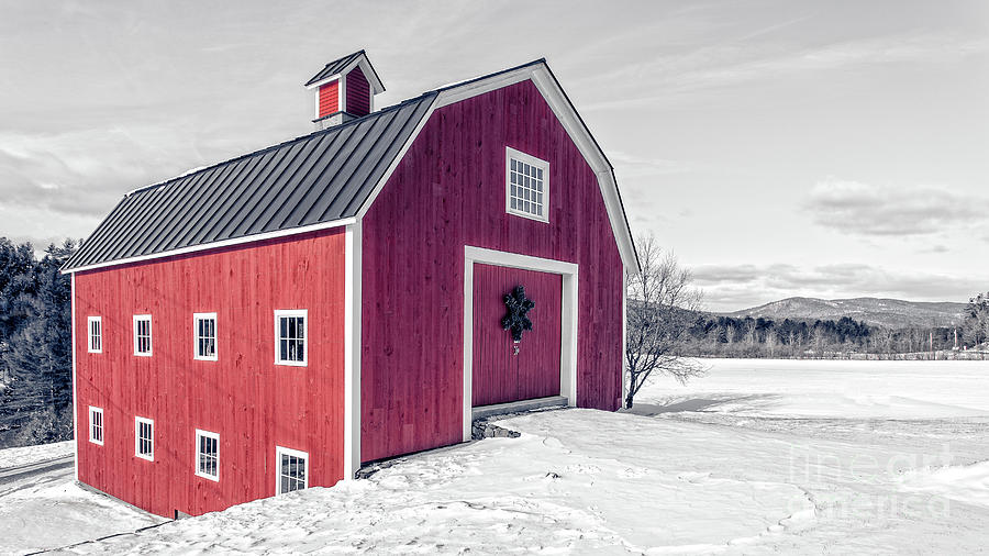 Traditional New England Red Barn in Winter Landscape Photograph by Edward Fielding