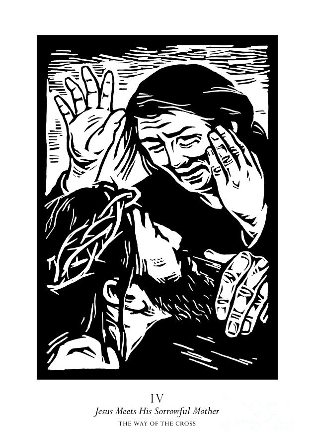 Traditional Stations of the Cross 04 - Jesus Meets His Sorrowful Mother - JLJMM Painting by Julie Lonneman