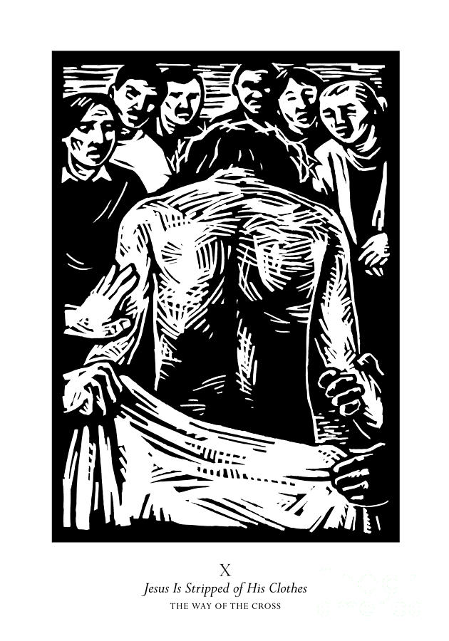 Traditional Stations of the Cross 10 - Jesus is Stripped of His Clothes - JLJIS Painting by Julie Lonneman