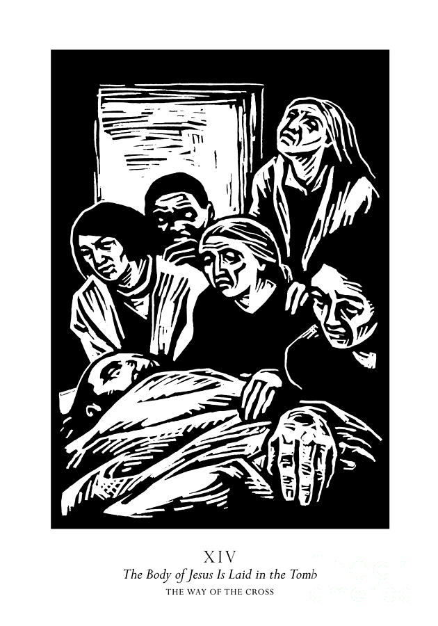 Traditional Stations of the Cross 14 - The Body of Jesus is Laid in the Tomb - JLJIL Painting by Julie Lonneman