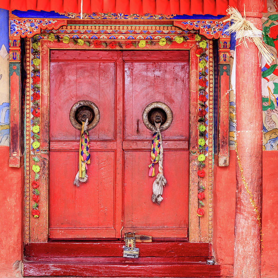 Traditional Tibetan doors Photograph by Alexey Stiop