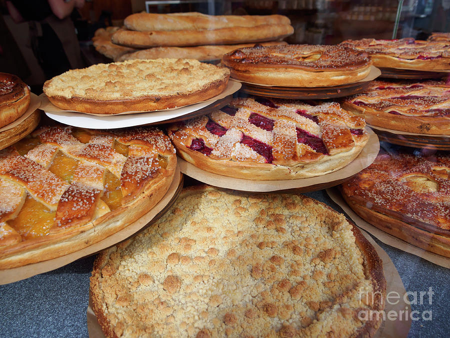 Traditional vlaai or Limburg fruit pies in a bakery window Photograph by Louise Heusinkveld