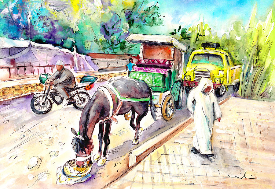 Traffic In Ait Ourir In Morocco Painting by Miki De Goodaboom