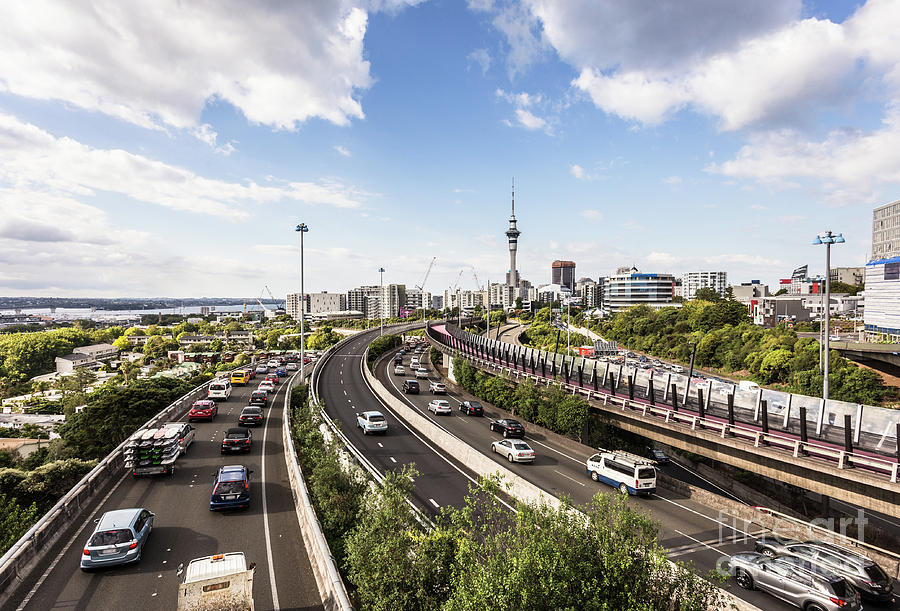Traffic jam on Auckland highways in New Zealand Photograph by Didier Marti