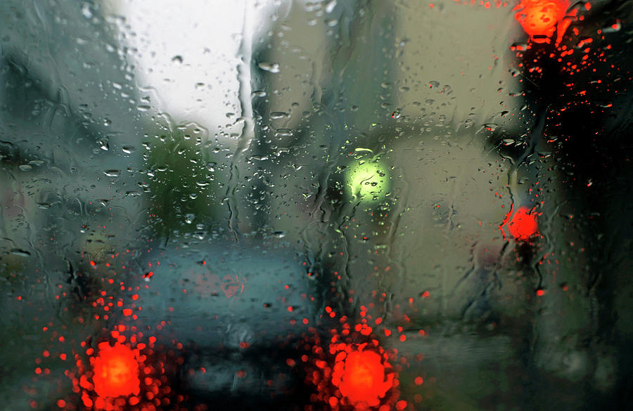 Traffic lights in rain view through windscreen Photograph by Sami ...