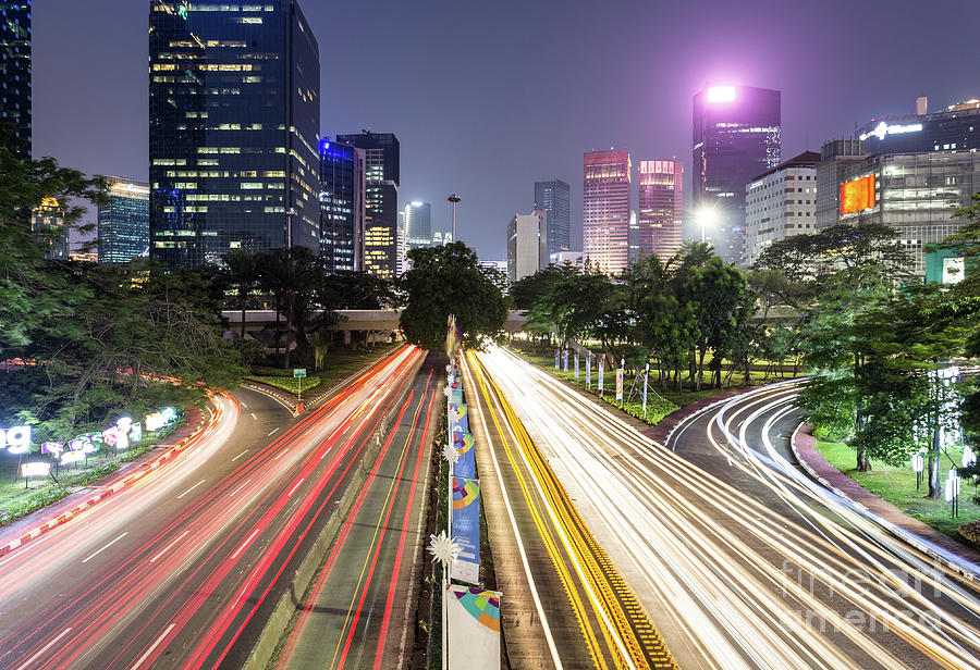 Traffic night rush in Jakarta, Indonesia capital city.  Photograph by Didier Marti