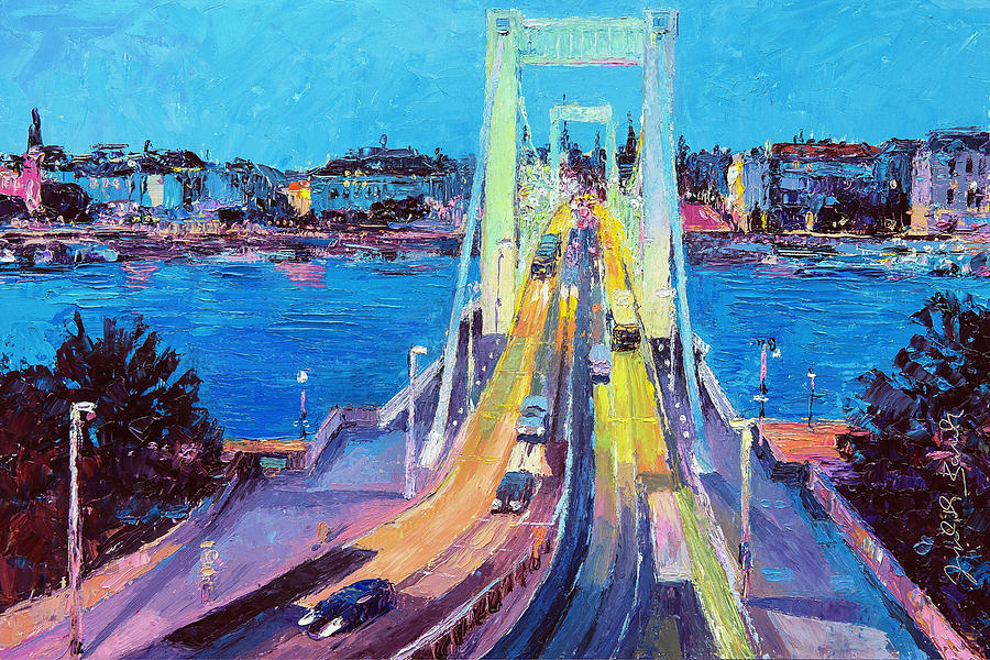 Traffic on Elisabeth Bridge at Dusk Painting by Judith Barath