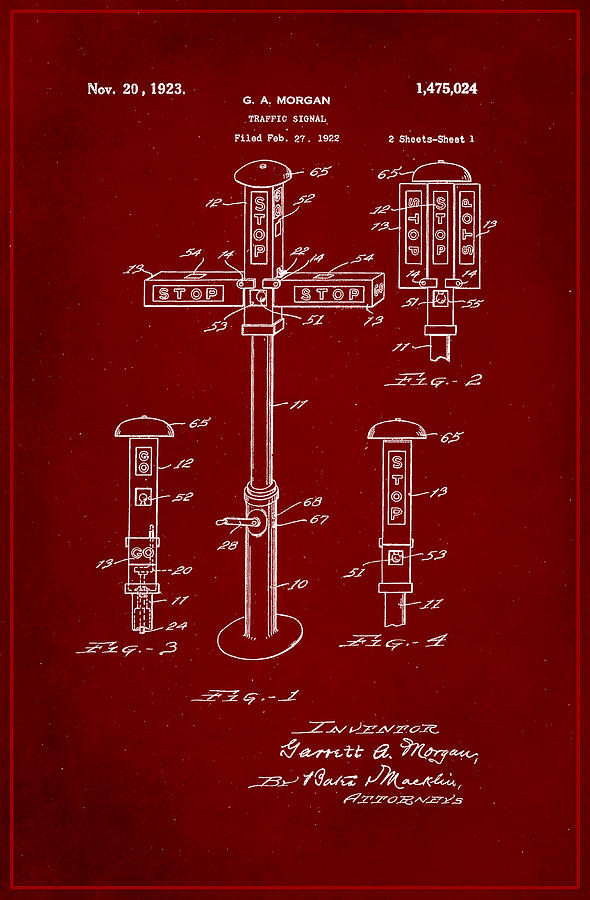 Traffic Signal Patent Drawing 1g Mixed Media by Brian Reaves