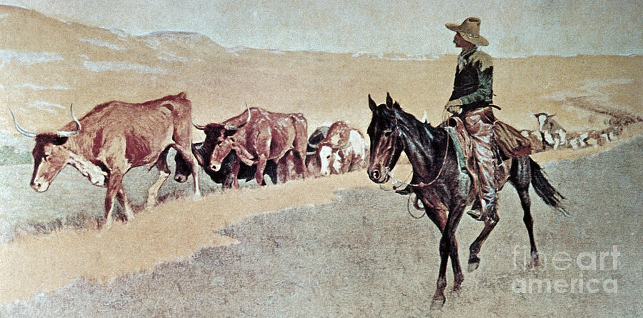 Trailing Texas Longhorns Painting by Frederic Remington
