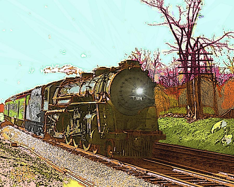Train 558 Eastbound through Ashland Painting by Cliff Wilson