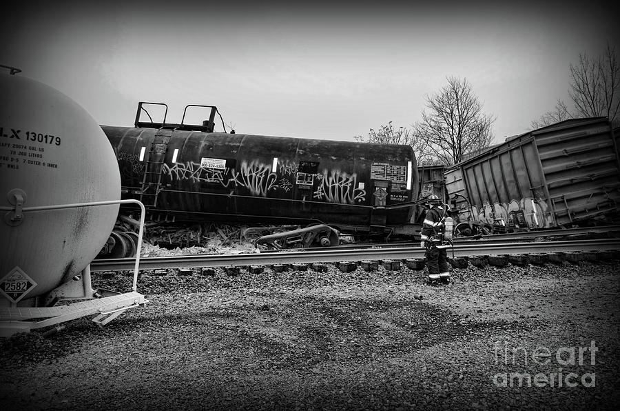 Train Accident Fireman on Scene Photograph by Paul Ward