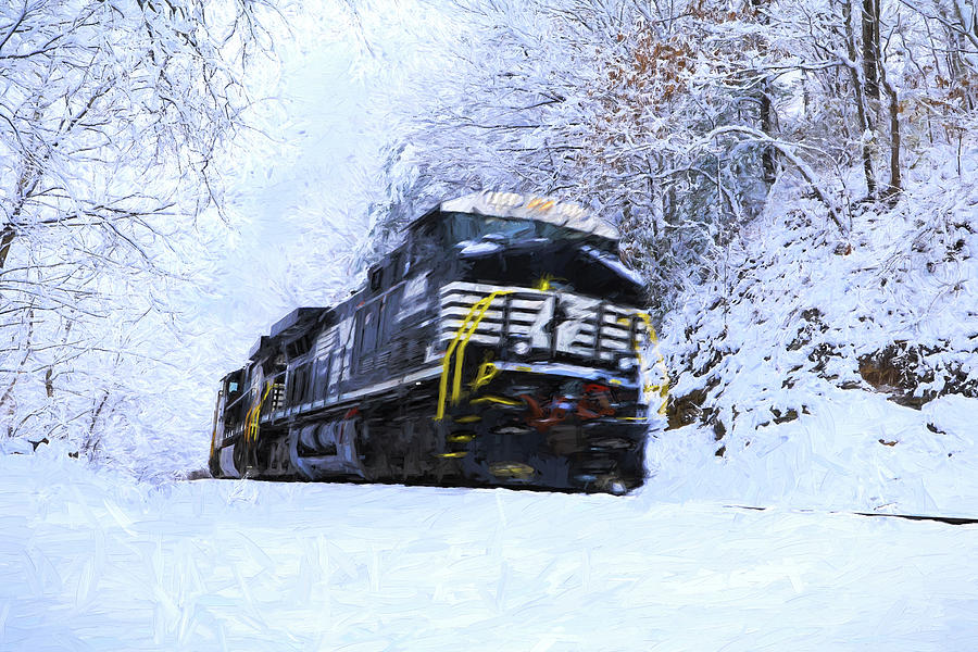 Train And Snow Painting Photograph