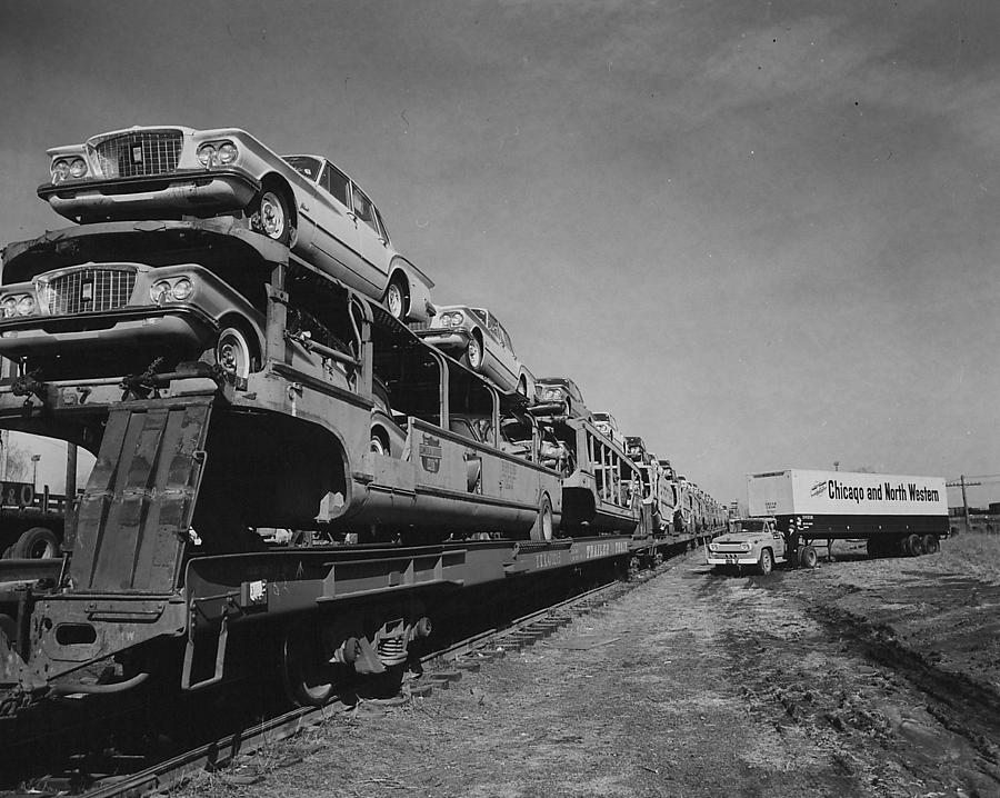 Train Carrying Automobile Shipment - 1960 Photograph by Chicago and North Western Historical Society