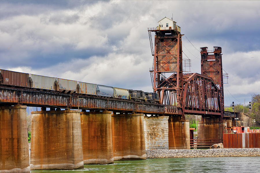 Train Photograph - Train Crossing Chickamauga Dam Bridge by Jerry Fornarotto