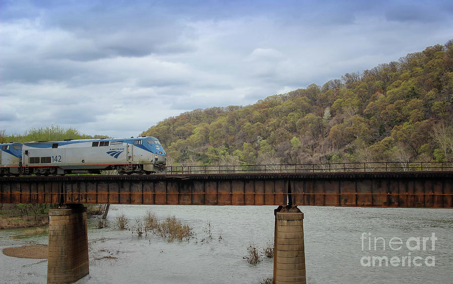 Train Crossing the Potomac River Photograph by Karen Adams