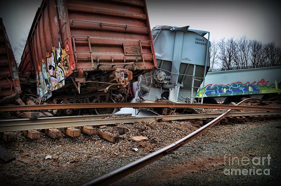 Transportation Photograph - Train Derailed Freight Cars  by Paul Ward