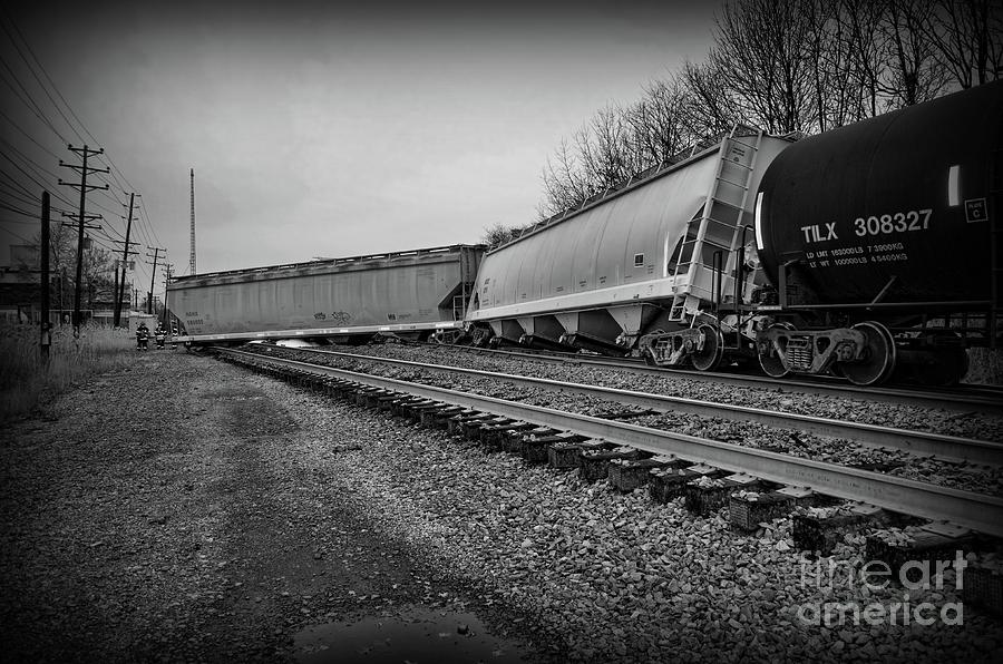 Train Derailed in Black and White Photograph by Paul Ward