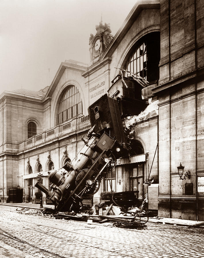 Vintage Photograph - Train Derailment At Montparnasse Station - 1895 by War Is Hell Store
