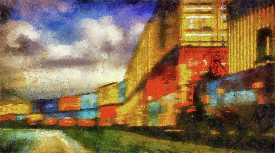 Train Freight Cars Mixed Media by Joseph Hollingsworth