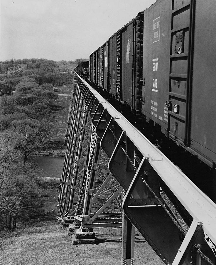 Train Hauls Freight Over High Bridge - 1959 Photograph by Chicago and North Western Historical Society