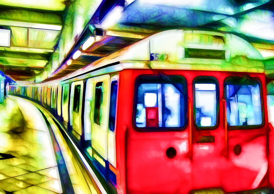 Train in subway station Painting by Jeelan Clark