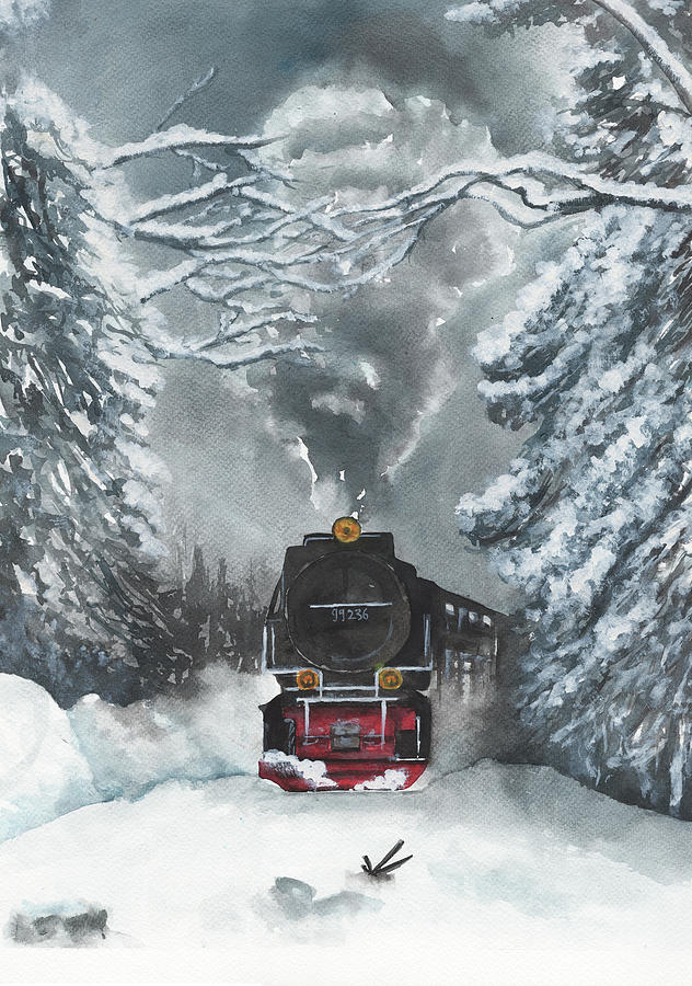 Train in the snow Painting by Jovana Stojanovic - Pixels