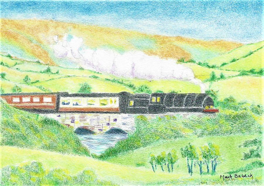 Train Drawing - Train in the Valley by Mark Babeck